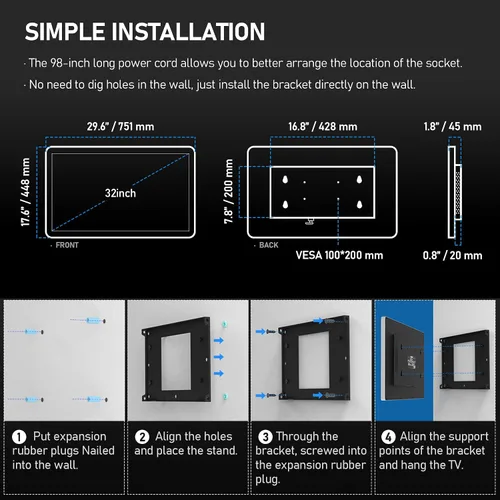 Vista 6 de 32 pulgadas de gama alta Android 13 Smart baño espejo TV Supports Voice Remote Control Voice Assistant, Built-in ATSC Tuner, HDMI (ARC)/SPDIF