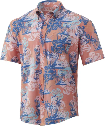 Vista 28 de HUK Camisa Kc Scott estampada Kona, camisa de rendimiento con botones de manga larga para hombre Fish Chaos - Blanco