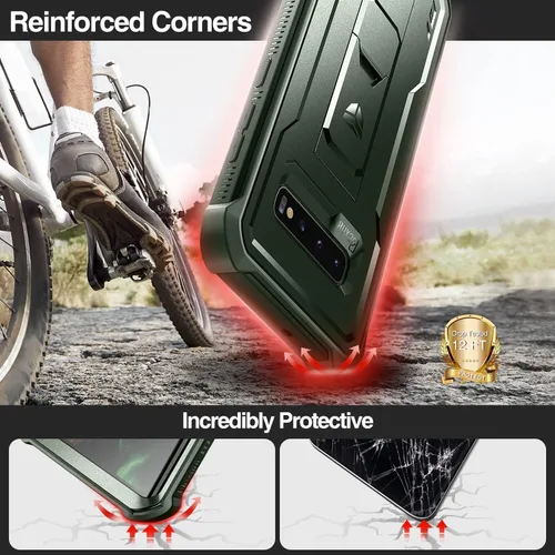 Vista 3 de Dexnor Funda para Samsung Galaxy S10, [Protector de Pantalla y Soporte Integrados] Protección de Grado Militar de Servicio Pesado a Prueba de Golpes