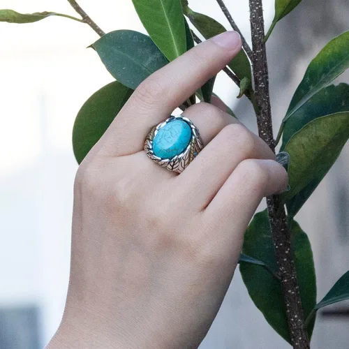 Vista 3 de SKOOMEN Men's Rings in Sterling Silver, Silver Ring with Black Agate Stone, Silver Men Ring with Turquoise Stone, Handmade Statement Ring with Lapis