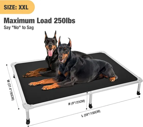 Vista 90 de Veehoo Cama elevada para perros a prueba de mordidas - Cuna elevada refrescante para mascotas - Marco de aluminio plateado y tela de malla