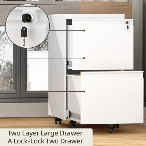 Vista 5 de LUCYPAL Archivador de metal de 2 cajones con ruedas, archivador con cerradura para tamaño legal/carta, archivador con cerradura para oficina