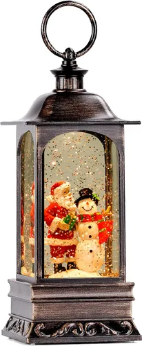 Vista 9 de Linterna de globo de nieve de Navidad, globo de nieve musical con purpurina giratoria, funciona con pilas, decoraciones navideñas para interiores