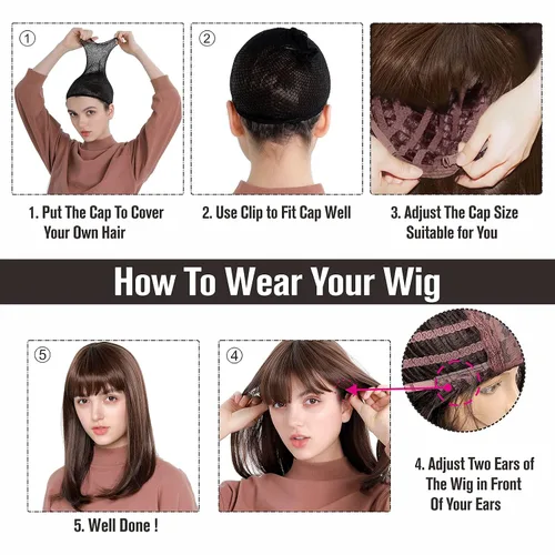 Vista 9 de H&Bwig Retro Pelucas de pelo marrón rizado peluca para las mujeres diarias de los años 50 60 s traje Cosplay partido colmena pelucas con tapa