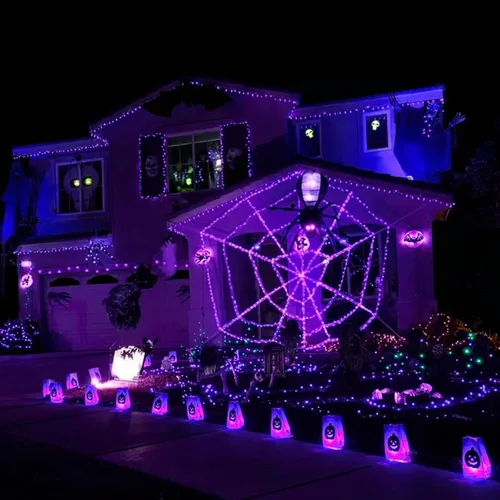 Vista 5 de JMEXSUSS Luces solares de Halloween moradas (cadena de luces solares y luces de hadas solares)