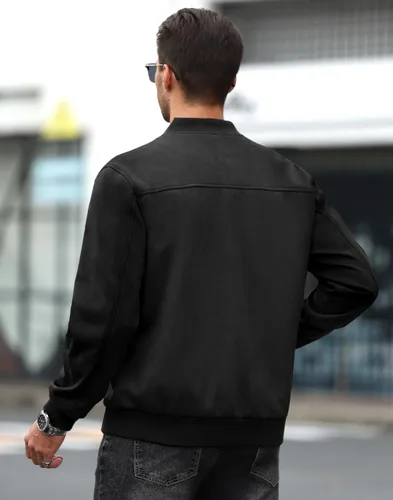 Vista 3 de Chaqueta bomber de gamuza para hombre, casual, ligera, vintage, abrigo universitario