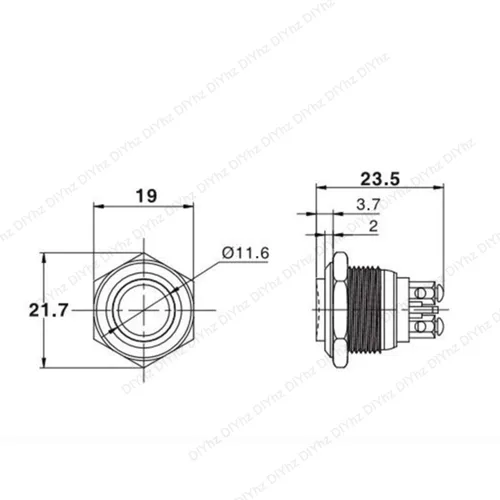 Vista 5 de 4 piezas DC6V/12V/36V/125/250V 3A 0.630 in interruptor de botón de metal momentáneo tornillo terminal botón con paquete de 4 interruptores rojos
