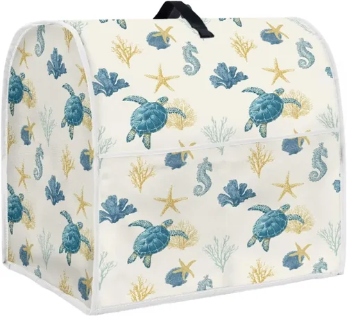 Vista 40 de Talayituse Beach Turtle Starfish Print Stand Mixer Cover for 4.5-5 Quarts Kitchen Aid, Washable Mixer Dust Cover with Handle and Pocket Kitchen