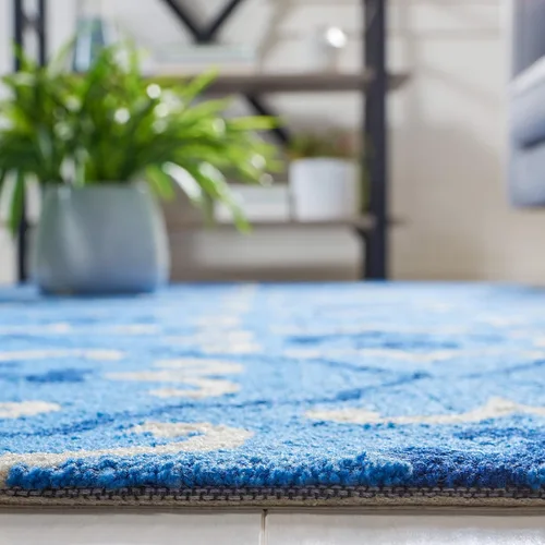 Vista 5 de SAFAVIEH Four Seasons Collection FRS234A - Alfombra de pasillo floral con gancho a mano, 2 pies 3 pulgadas x 8 pies, color azul/marfil