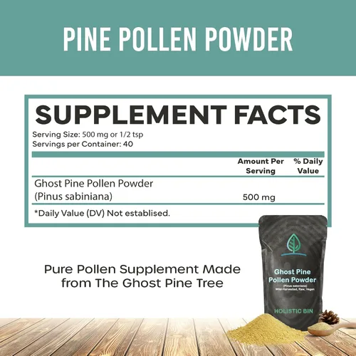 Vista 2 de Holistic Bin Polen de pino orgánico en polvo de grado farmacéutico, cosechado silvestre, polen de pino dorado de California Sin OMG, sin aditivos
