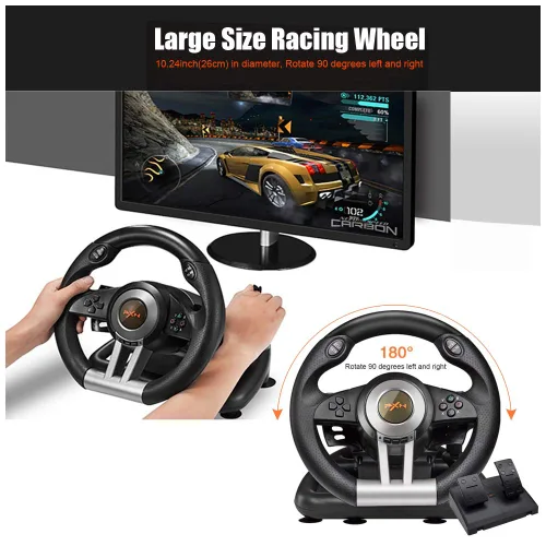 Vista 2 de PXN PC Racing Steering Wheel, V3II USB Car Driving Simulator Race Gaming Steering Wheel with Pedals for Windows PC, PS3, PS4, Nintendo Switch, Xbox
