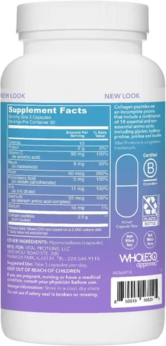 Vista 9 de Vital Proteins Cápsulas de colágeno Peptides Beauty Edition, 0.09 oz de colágeno por porción con biotina y vitamina C, 30 porciones (paquete de 2)