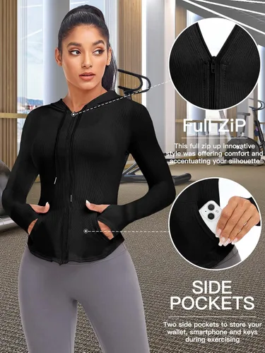 Vista 5 de VUTRU Chaqueta deportiva con capucha y cremallera completa para mujer