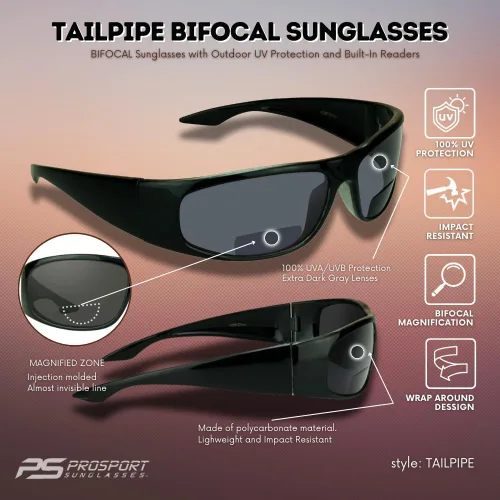 Vista 2 de proSPORT Lentes de sol bifocales para hombres y mujeres, marco completo deportivo envolvente con línea de lectura casi invisible
