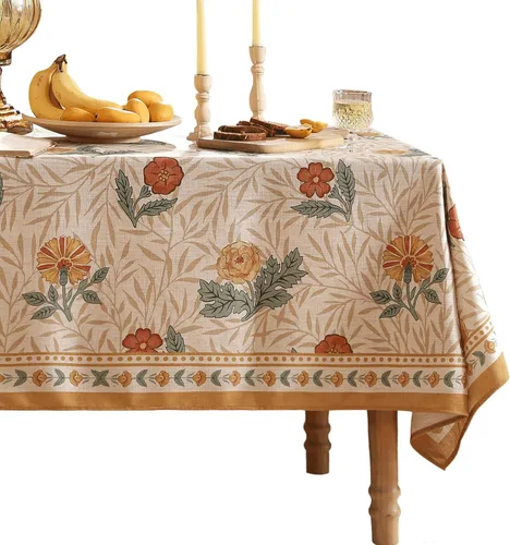 Vista 15 de [Usado] patdrea Mantel largo de lino de diseño verde para mesa rectangular, mantel vintage transpirable con patrón de frutas amarillas, funda