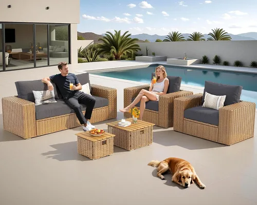 Vista 2 de AMERLIFE - Juego de muebles de patio de 6 piezas, juego de sofá de mimbre