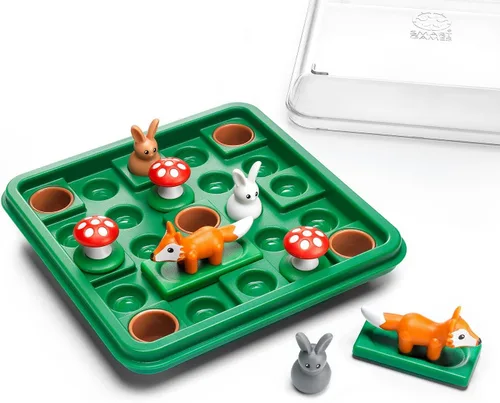 Vista 3 de SmartGames – Juego de rompecabezas lógico Jump in' con conejos, zorros y hongos, 60 desafíos, juego cerebral STEM, rompecabezas de viaje para niños