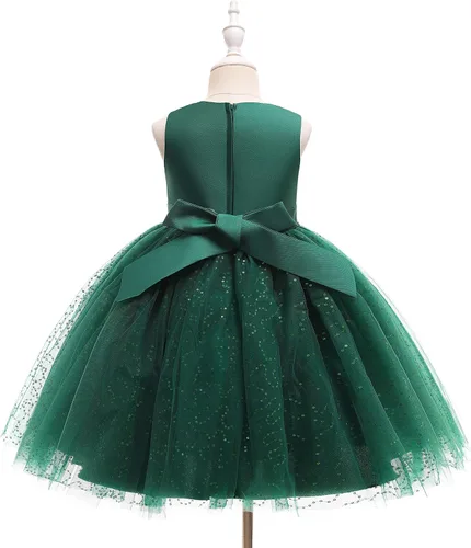 Vista 3 de Weileenice Vestido de lentejuelas vintage para niña de flores, vestido de novia formal de tul brillante con diamantes de imitación