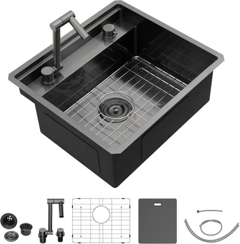Vista 20 de Fregadero de cocina de 13 x 15 pulgadas de montaje bajo encimera - Fregadero de cocina de acero inoxidable 304 calibre 16 bajo mostrador con grifo