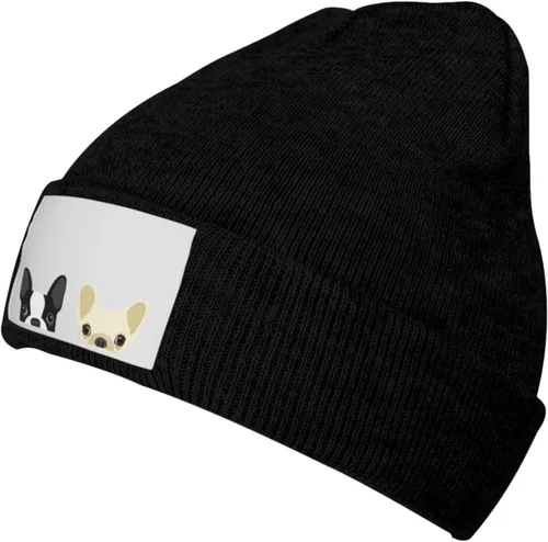 Vista 2 de SEAEAGLE Boston Terrier y Bulldog Francés Amigos Gorro de punto Gorro de invierno cálido al aire libre Gorro de punto Base Calavera Negro