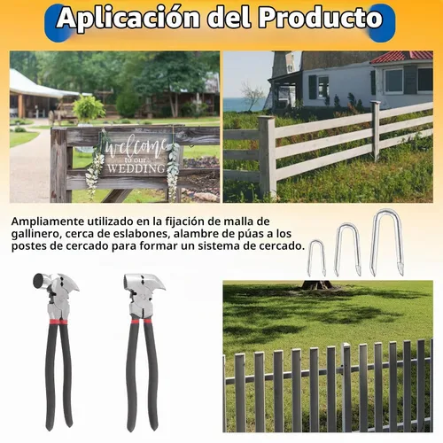 Vista 6 de Glarks 151 grapas de valla de 3 tamaños con juego de cabeza de martillo, grapas de alambre de acero galvanizado resistentes, grapas de alambre