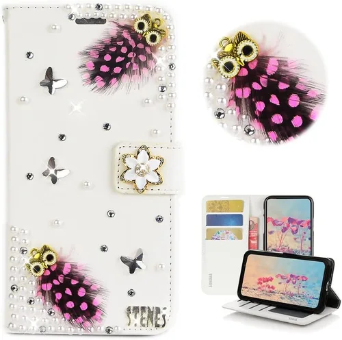 Vista 8 de Bling - Funda tipo cartera para teléfono compatible con Samsung Galaxy Z Fold 3 5G, elegante, hecha a mano en 3D con cristales y mariposas
