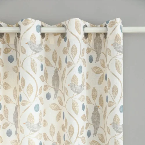 Vista 4 de VOGOL Cortina de ventana estilo campestre, cortinas estampadas con patrón de pájaros y hojas para dormitorio, paneles decorativos con ojales