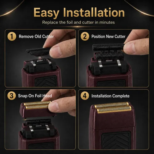 Vista 4 de Cabezales de repuesto para afeitado compatibles con Wahl 7031-100/7043-100 Foil&Cutter Paquete de 2 cuchillas de repuesto rojas de aluminio serie