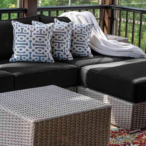 Vista 7 de Juego de 9 piezas de fundas impermeables para cojines de patio al aire libre, juego de reemplazo para muebles de sofá seccional de ratán entretejido