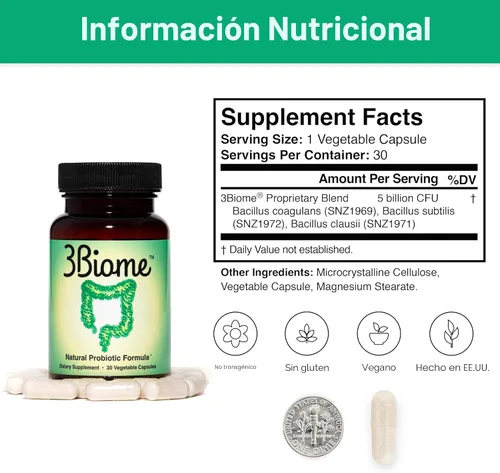 Vista 6 de 3Biome - Suplemento probiótico natural - Sin GMO, vegano, sin gluten