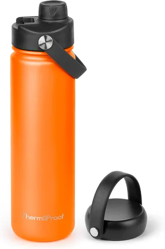 Vista 14 de Botella de agua aislante ThermoProof – Acero inoxidable, boca ancha, tapas abatibles y con boquilla, a prueba de fugas, apta para lavavajillas Ámbar