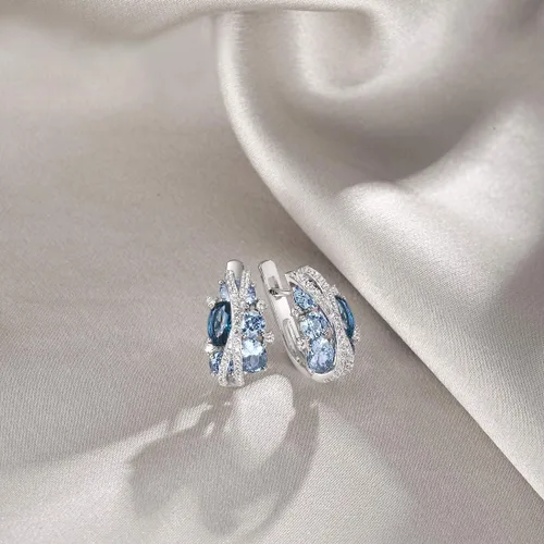 Vista 3 de Santuzza Aretes colgantes de plata de ley 925 con circonita cúbica para mujer