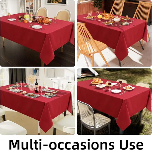 Vista 6 de Smiry Mantel rectangular de lino sintético, mantel de tela de arpillera impermeable, fundas decorativas lavables para cocina, comedor, fiestas, 60 x