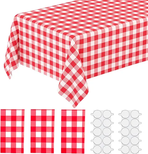 Vista 12 de Paquete de 2 manteles de plástico blanco, 108 x 54 pulgadas, manteles rectangulares desechables bohemios para bodas, pícnics y fiestas