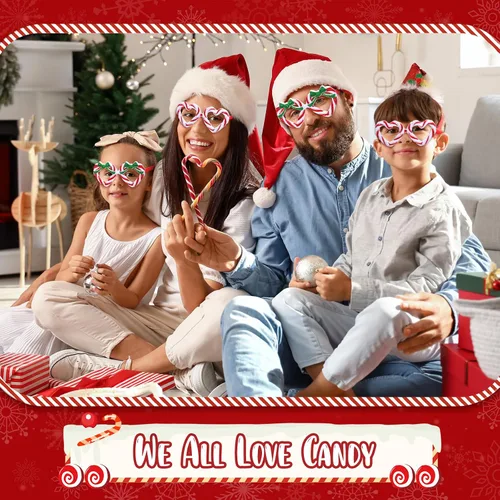Vista 3 de Chapou 12 vasos de Navidad con purpurina, bastón de caramelo, para fiestas navideñas, disfraz para niños y adultos