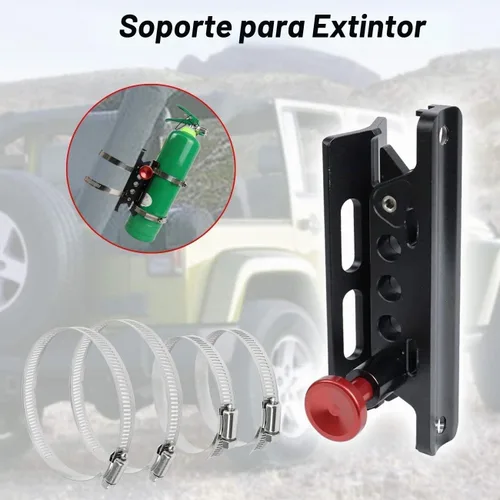 Vista 5 de Barra antivuelco de liberación rápida para extintor de incendios, soporte de montaje para extintor compatible con Jeep Wrangler Gladiator Ford Negro