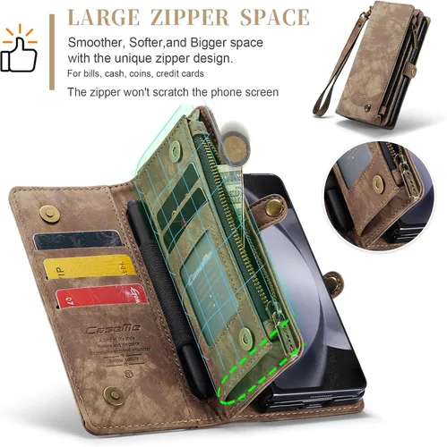 Vista 3 de Kowauri for Samsung Galaxy Z Fold 5 Case,Zipper Purse Magnetic Folio Leather Wallet Case with S Pen Holder Wrist Strap Card Holder Shockproof