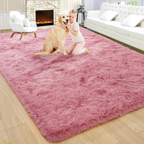 Vista 57 de Noahas Alfombras de Área Grandes y Esponjosas de 5x8 pies para Sala de Estar y Dormitorio, Alfombra Gruesa de Pelo Largo Beige y Blanca, Alfombra