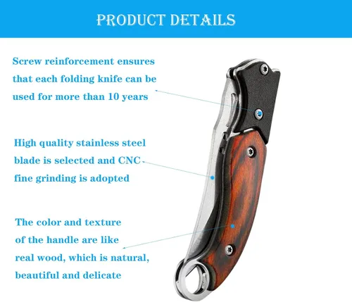 Vista 8 de Cuchillo Plegable Pequeño Cuchillo Táctico Cuchillo de Bolsillo para Salvamento al Aire Libre Conveniente para Llevar Diariamente (12 UNIDADES)