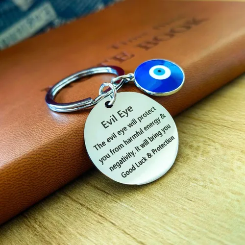 Vista 3 de Meimimix Llavero contra el mal de ojo, amuleto de buena suerte, para familiares, amigos, cumpleaños, Navidad, graduación, joyería, plateado