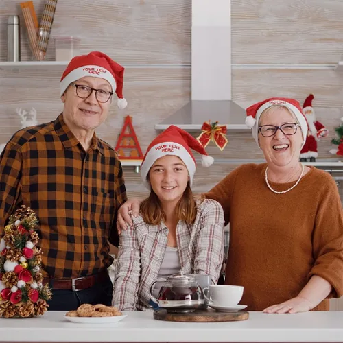 Vista 3 de Speedy Pros Sombrero de Papá Noel para hombres y mujeres, sombreros personalizados con texto para vacaciones y Navidad para hombres y mujeres