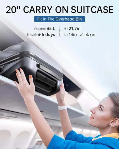 Vista 5 de BAGSMART Equipaje de viaje para equipaje de mano, Gris Carbón, Equipaje de mano rígido con ruedas giratorias