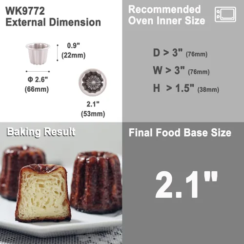 Vista 2 de CHEFMADE Molde de Pastel Canelé, Molde de 6.6 cm Antiadherente para Magdalenas y Cupcakes para Hornear al Horno (Oro Champán)