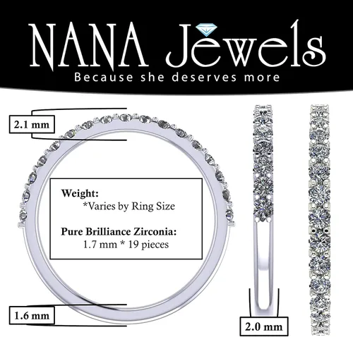 Vista 2 de NANA Jewels Anillo de boda con circonita cúbica en plata de ley 925 de 10 quilates y oro de 14 quilates, apilable, anillo de aniversario de media