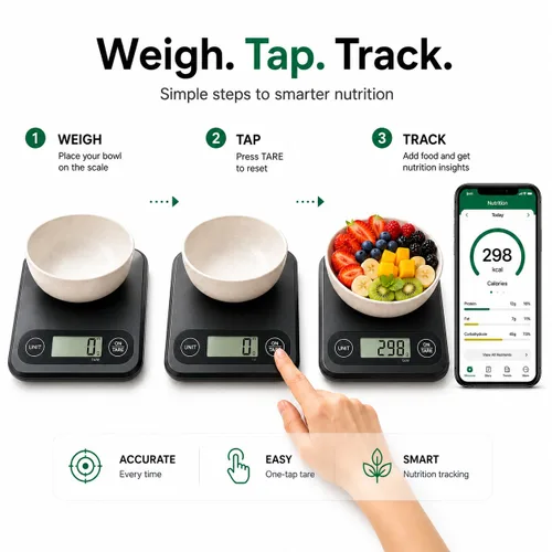 Vista 2 de URAMAZ Báscula de alimentos con calculadora nutricional, báscula digital de alimentos para báscula de cocina gramos y onzas, báscula inteligente