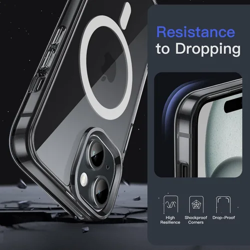 Vista 6 de JETech Funda magnética para iPhone 15, color negro y blanco Compatible con MagSafe, funda protectora a prueba de golpes, resistente a