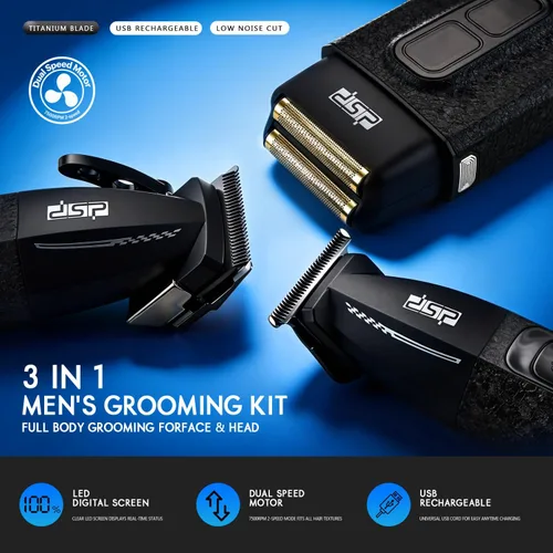 Vista 2 de DSP Kit de afeitadora recortadora 3 en 1 para hombres, recargable Negro