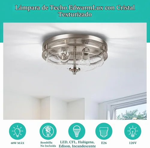 Vista 4 de Edwarmlux Luces de techo de montaje empotrado, 2 luces de granja cerca del techo, lámpara de techo industrial para cocina, pasillo, dormitorio, sala