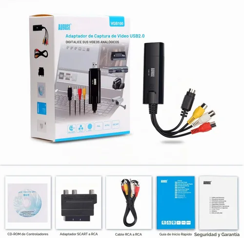 Vista 7 de August VGB100 - Tarjeta de captura de video USB externa - Cable de transferencia de video S/compuesto a USB - Cable de captura para Windows 11/10