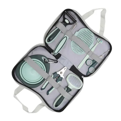 Vista 8 de Luocute Juego de 8 piezas de aseo para perros y gatos, cepillo de baño profesional con rastrillo para cortar uñas, cepillo de dientes, bolsa